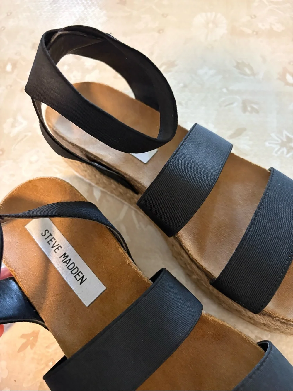 Steve Madden Black Elastic Espadrille Platform Sandals